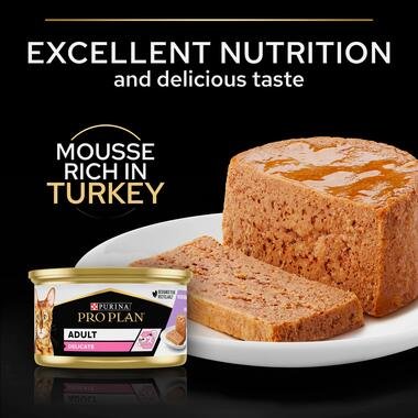 Purina Pro Plan Adult Cat Delicate Mousse Rich In Turkey 85G - Image 3