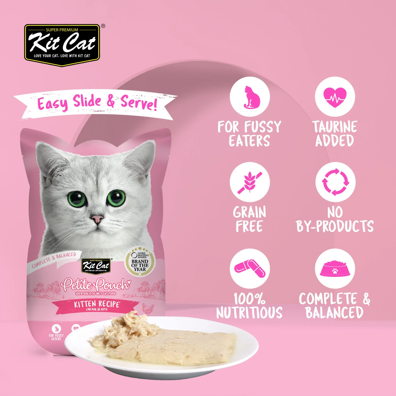 Kit Cat Petite Pouch Complete & Balanced Wet Cat Food - Kitten Chicken in Aspic 70g - Image 2