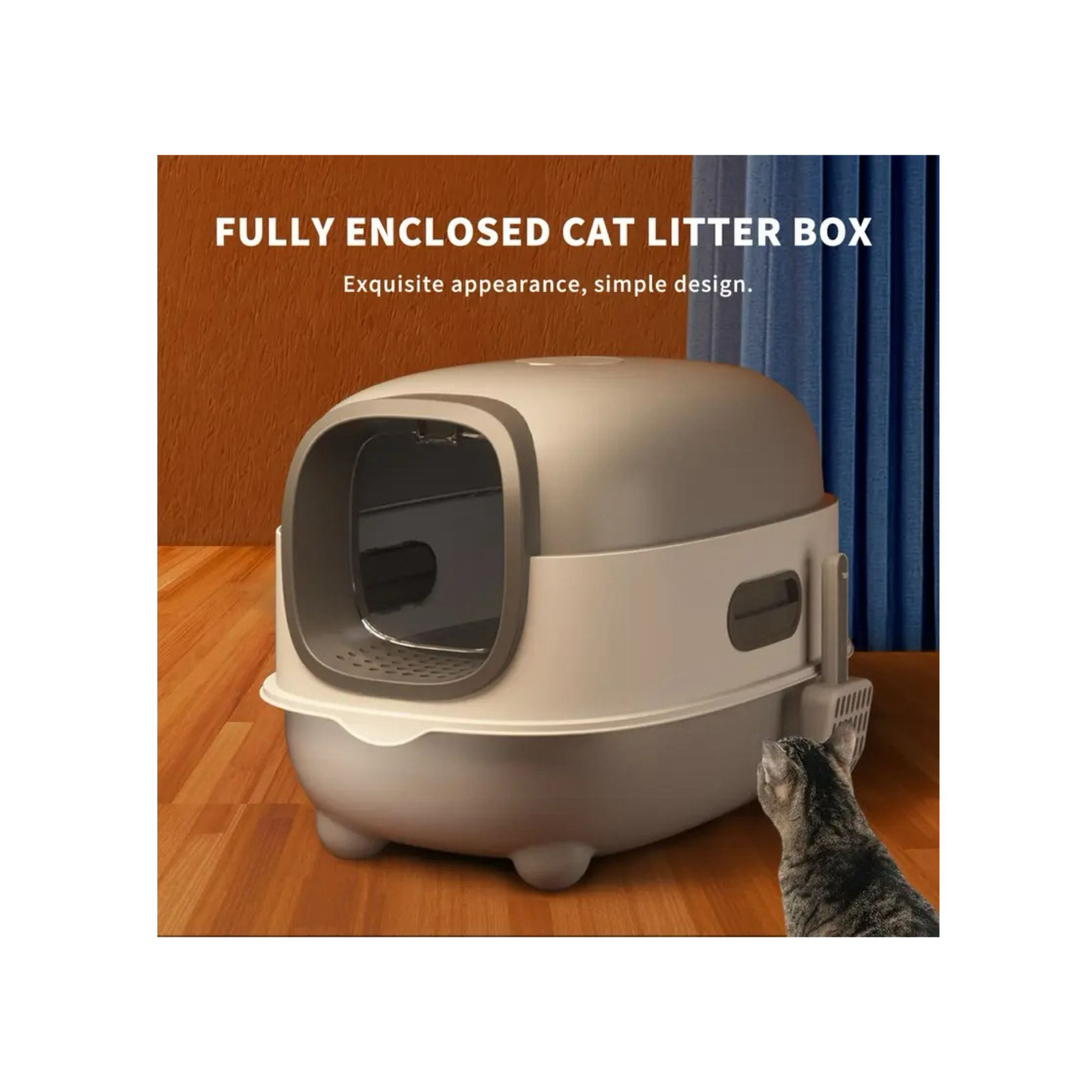 Large Enclosed Cat Litter Box with Removable Lid and Scoop - Grey