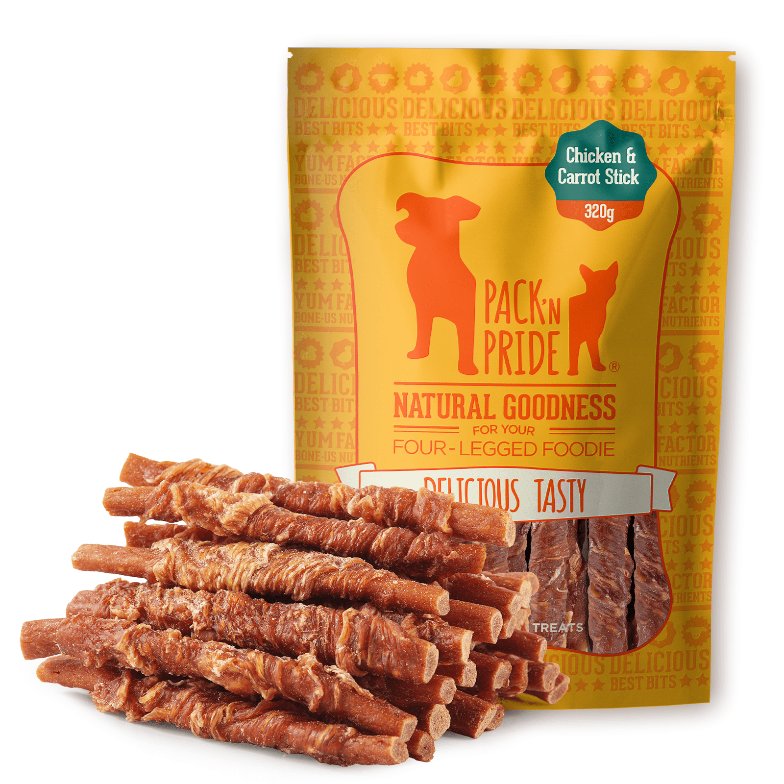 PACK'N PRIDE Chewy Dog Treats Chicken & Carrot Stick 320g