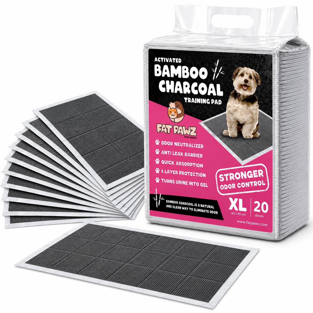 Fat Pawz Bamboo Charcoal Pet Pee Pads 60x90 XL (20 Pack) - Image 2