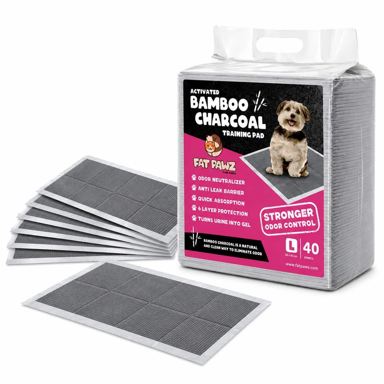 Fat Pawz Bamboo Charcoal Pet Pee Pads 60x60 Large (40 Pack) - Image 2